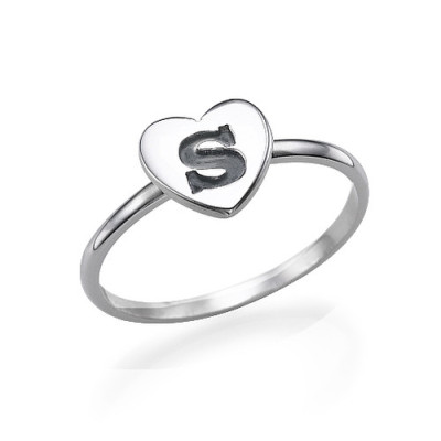Heart Initial Ring in Sterling Silver - Handcrafted & Custom-Made
