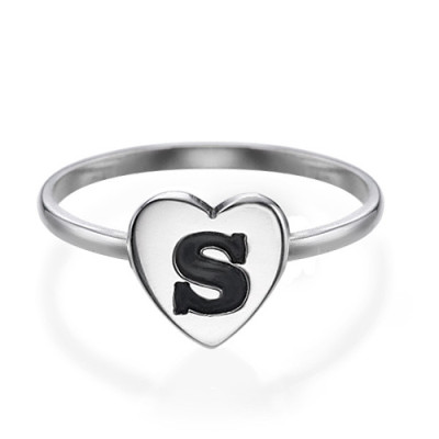 Heart Initial Ring in Sterling Silver - Handcrafted & Custom-Made