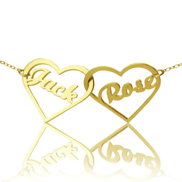 Double Heart Name Necklace 18ct Gold Plated - Handcrafted & Custom-Made