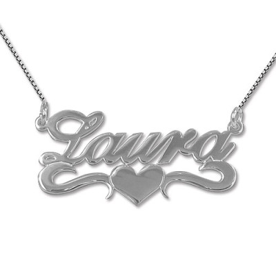 Silver Middle Heart Name Necklace - Handcrafted & Custom-Made