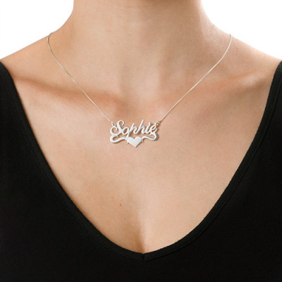 Silver Middle Heart Name Necklace - Handcrafted & Custom-Made
