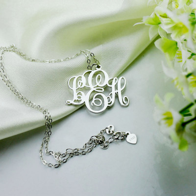 Personalised Vine Font Initial Monogram Necklace 18ct White Gold Plated - Handcrafted & Custom-Made