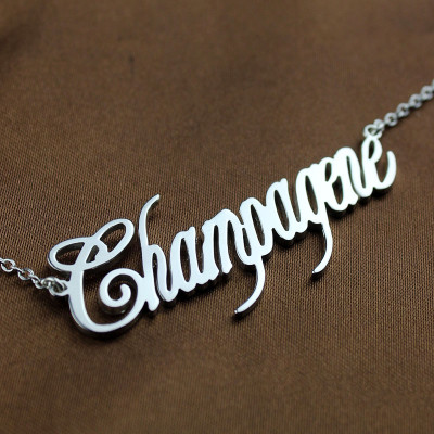 Solid White Gold Personalised Champagne Font Name Necklace - Handcrafted & Custom-Made