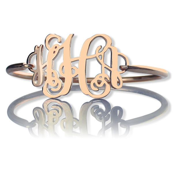 Rose Gold Monogram Initial Bangle Bracelet 1.25 Inch - Handcrafted & Custom-Made
