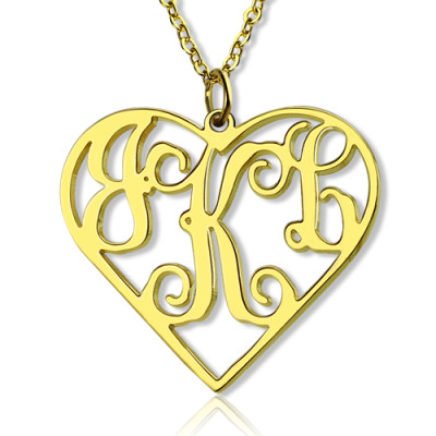 18ct Gold Plated Initial Monogram Personalised Heart Necklace - Handcrafted & Custom-Made