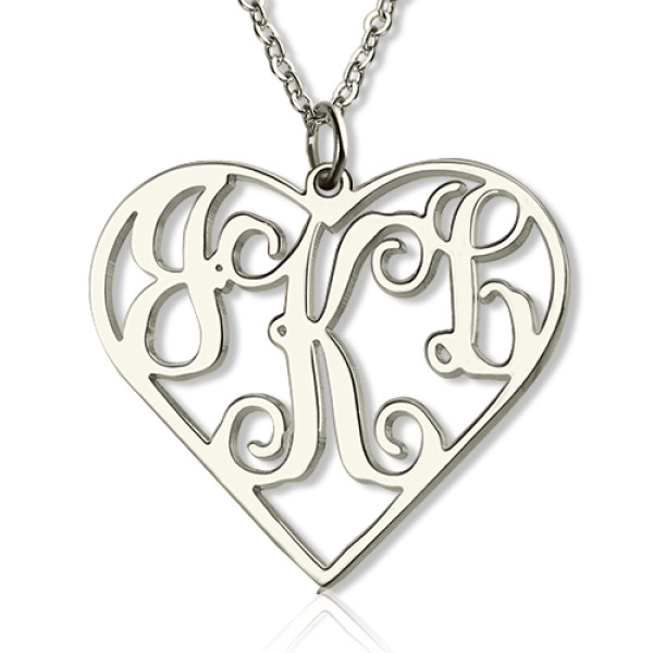 Sterling Silver Cut Out Heart Monogram Necklace - Handcrafted & Custom-Made