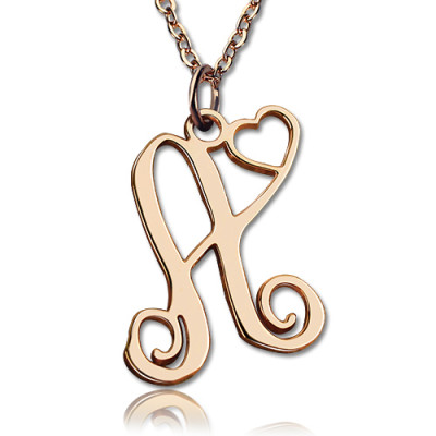 Personalised One Initial With Heart Monogram Necklace 18ct Rose Gold Plated - Handcrafted & Custom-Made