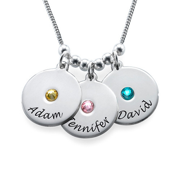 Mother's Disc and Birthstone Necklace  - Handcrafted & Custom-Made