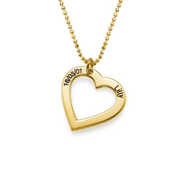 18k Gold Plated 0.925 Silver Engraved Necklace - Heart - Handcrafted & Custom-Made