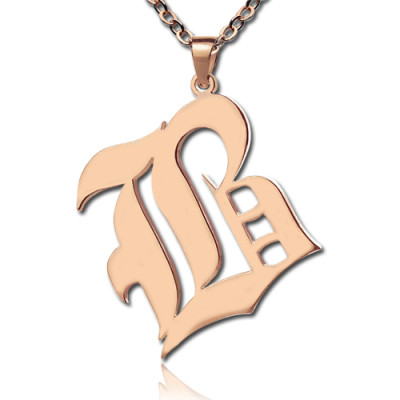 Rose Gold Plated Initial Necklace Old English Style - Handcrafted & Custom-Made