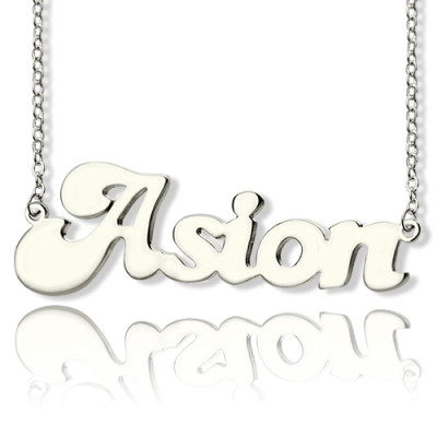 Personalised 18ct Solid White Gold BANANA Font Style Name Necklace - Handcrafted & Custom-Made