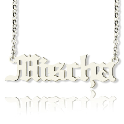 Mischa Barton Style Old English Font Name Necklace 18ct White Gold Plated - Handcrafted & Custom-Made