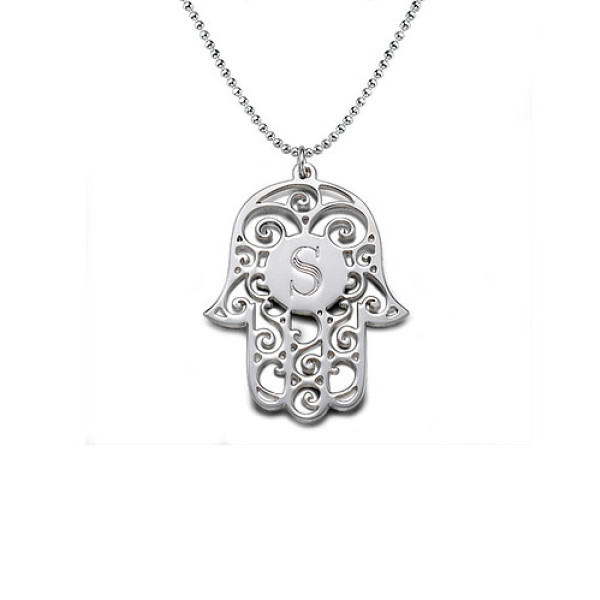 Silver Personalised Initial Hamsa Necklace - Handcrafted & Custom-Made