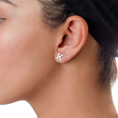 Print Initial Stud Earrings in Silver - Handcrafted & Custom-Made