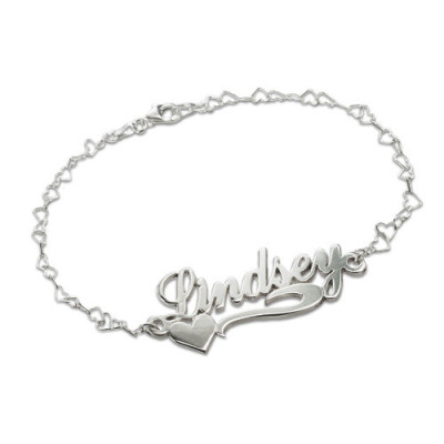 Side Heart Silver Name Bracelet/Anklet - Handcrafted & Custom-Made