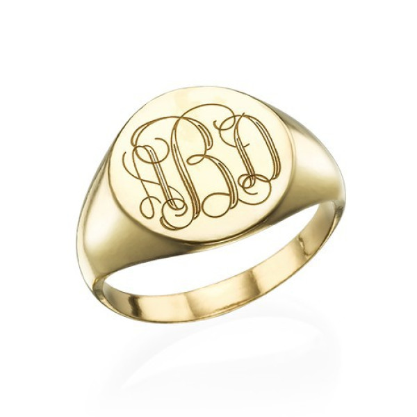 Signet Ring in Gold Plating with Engraved Monogram - Handcrafted & Custom-Made