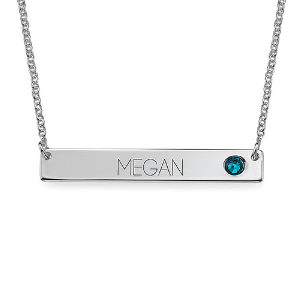 Silver Bar Necklace with Birthstone  - Handcrafted & Custom-Made