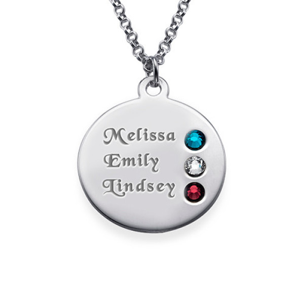 Silver Birthstone Necklace for Mum Inscriptions (1-3)  - Handcrafted & Custom-Made