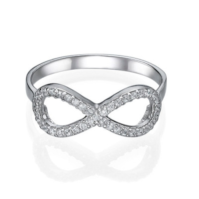 Silver Cubic Zirconia Encrusted Infinity Ring - Handcrafted & Custom-Made