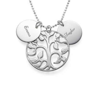 Engraved Disc Cut Out Family Tree Necklace - Handcrafted & Custom-Made