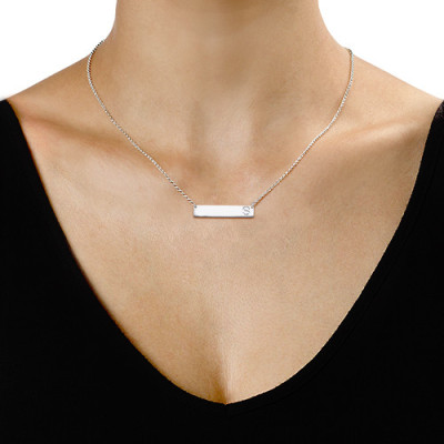 Silver Horizontal Initial Bar Necklace - Handcrafted & Custom-Made