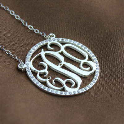 Birthstone Circle Monogram Necklace Sterling Silver  - Handcrafted & Custom-Made
