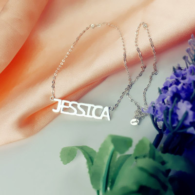 Block Letter Name Necklace Silver - "jessica" - Handcrafted & Custom-Made