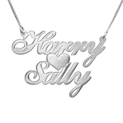 Silver Two Names  Heart Love Necklace - Handcrafted & Custom-Made