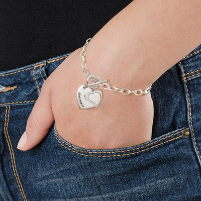 Sterling Silver Double Heart Charm Bracelet/Anklet - Handcrafted & Custom-Made