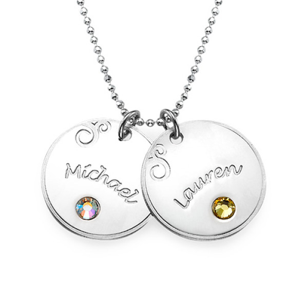 Sterling Silver Engraved Necklace with Birthstone  - Handcrafted & Custom-Made