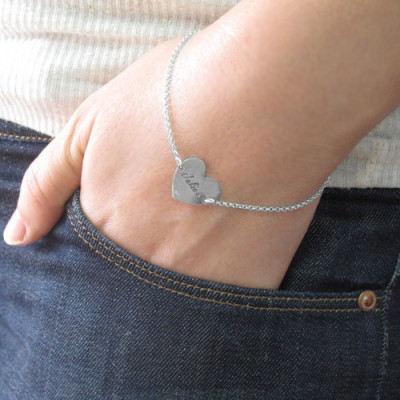 Sterling Silver Engraved Heart Couples Bracelet/Anklet - Handcrafted & Custom-Made