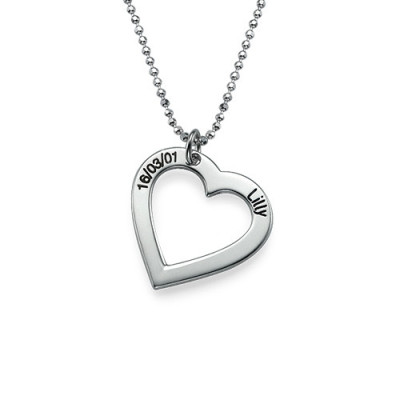 Sterling Silver Engraved Heart Necklace-One Pendant/Two Pendants/More Pendants - Handcrafted & Custom-Made