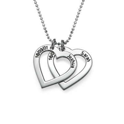 Sterling Silver Engraved Heart Necklace-One Pendant/Two Pendants/More Pendants - Handcrafted & Custom-Made