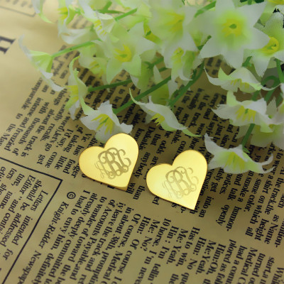 Heart Monogram Earrings Studs Cusotm Solid 18ct Gold - Handcrafted & Custom-Made