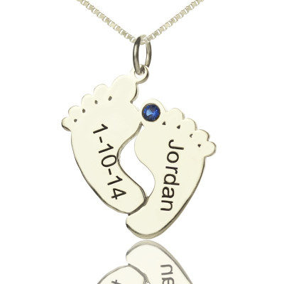 Personalised Memory Feet Necklace with Date  Name Sterling Silver - Handcrafted & Custom-Made