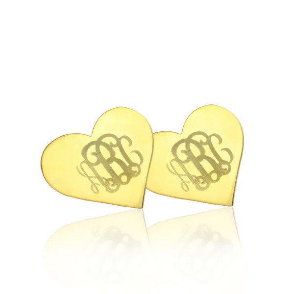 Heart Monogram Earrings Studs Cusotm Solid 18ct Gold - Handcrafted & Custom-Made
