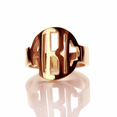 Personalised Circle Block Monogram 3 Initials Ring Solid Rose Gold Ring - Handcrafted & Custom-Made