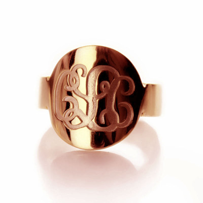 Solid Rose Gold Engraved Monogram Itnitial Ring - Handcrafted & Custom-Made