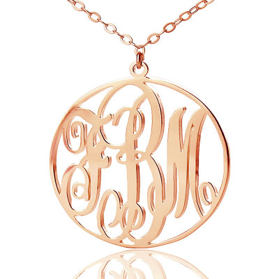 Personalised 18ct Rose Gold Plated Vine Font Circle Initial Monogram Necklace - Handcrafted & Custom-Made