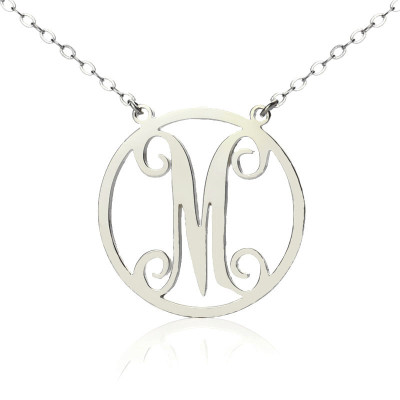 Solid White Gold 18ct Single Initial Circle Monogram Necklace - Handcrafted & Custom-Made