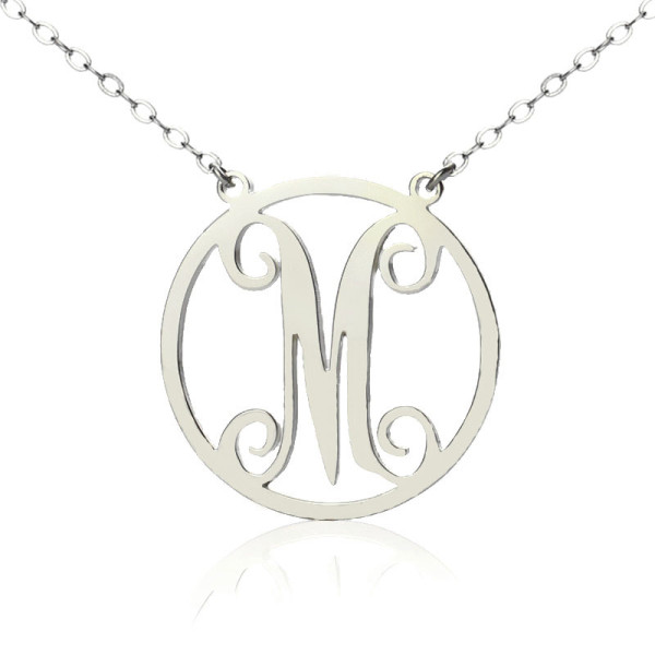 Solid White Gold 18ct Single Initial Circle Monogram Necklace - Handcrafted & Custom-Made
