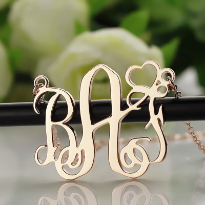 Personalised Initial Monogram Necklace 18ct Solid Rose Gold With Heart - Handcrafted & Custom-Made