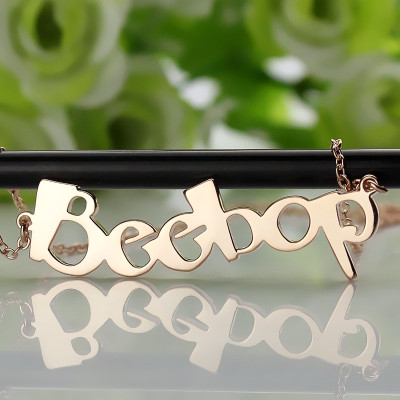 Solid Rose Gold Personalised Beetle font Letter Name Necklace - Handcrafted & Custom-Made
