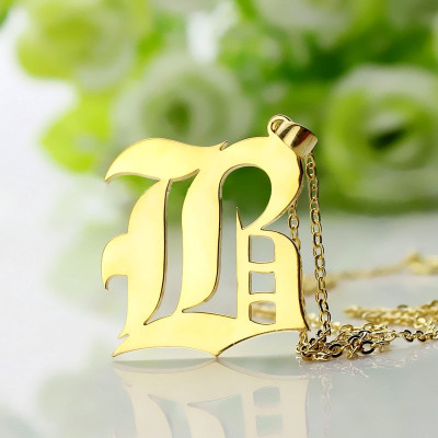 Solid 18ct Gold Plated Old English Style Single Initial Name Necklace - Handcrafted & Custom-Made
