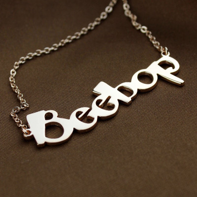 Solid Rose Gold Personalised Beetle font Letter Name Necklace - Handcrafted & Custom-Made