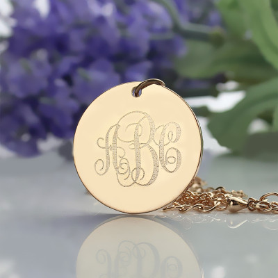 Solid Rose Gold Vine Font Disc Engraved Monogram Necklace - Handcrafted & Custom-Made