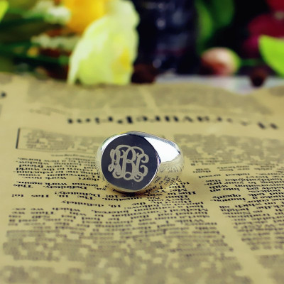 Signet Ring Sterling Silver Engraved Monogram - Handcrafted & Custom-Made