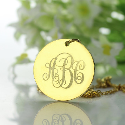18ct Gold Plated Vine Font Disc Engraved Monogram Necklace - Handcrafted & Custom-Made
