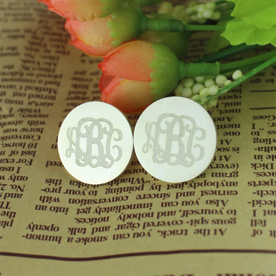 Circle Monogram 3 Initial Earrings Name Earrings Solid 18ct White Gold - Handcrafted & Custom-Made