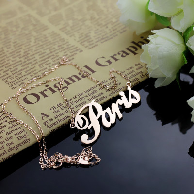 Paris Hilton Style Name Necklace 18ct Solid Rose Gold Plated - Handcrafted & Custom-Made